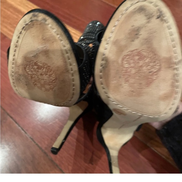 Vince Camuto Katal Black Rhinestone Strappy Suede Dress Heels 8 1/2 side zipper - Picture 4 of 5